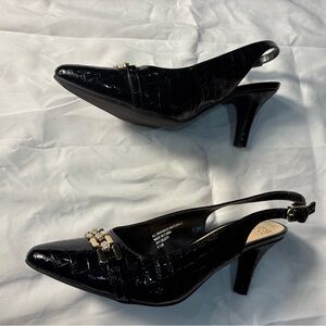 Jones New York Black Croc-Embossed Slingback Heels